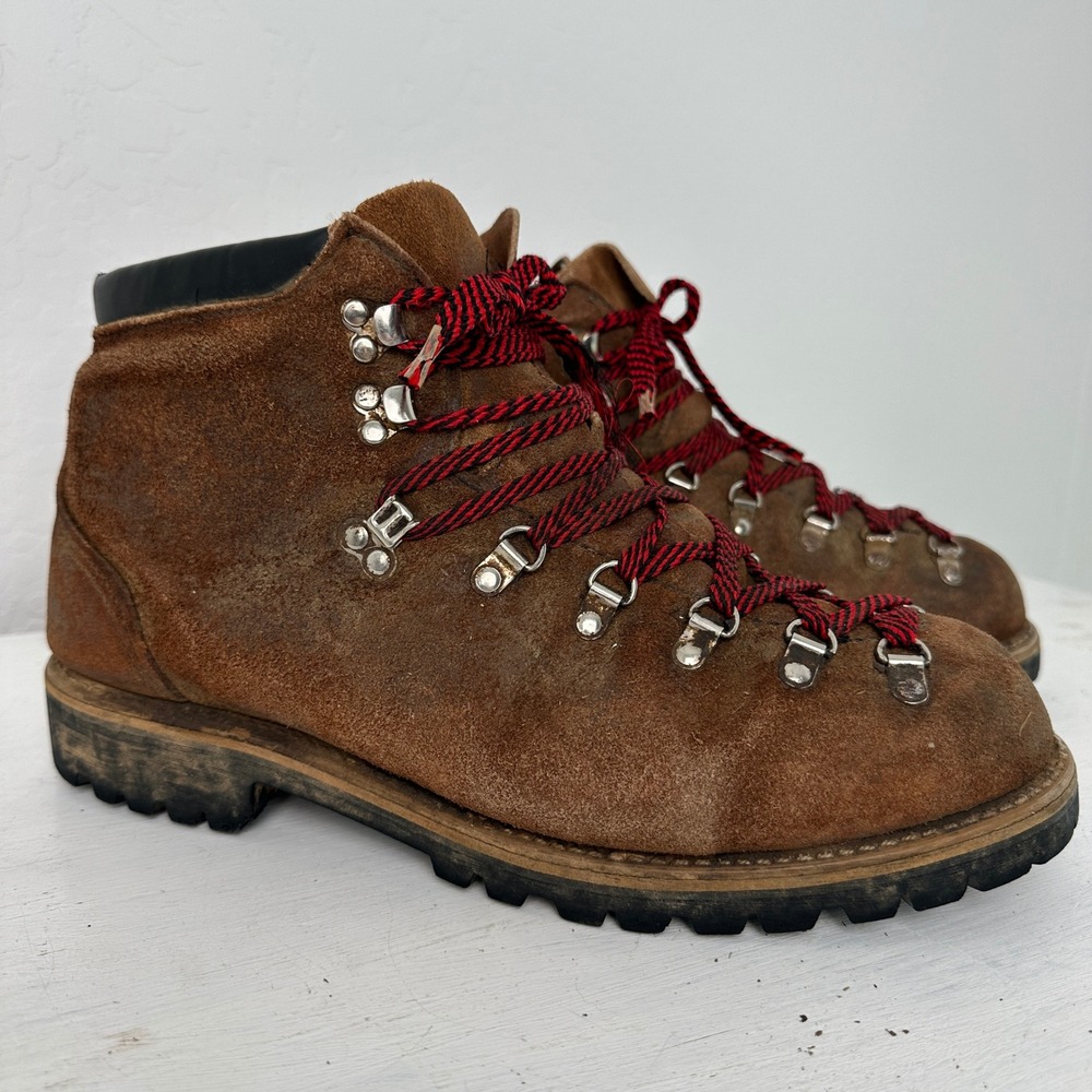 Vintage 1970s Dexter Suede Alpine Hiking Boots Mens 12 Brown Made in USA
